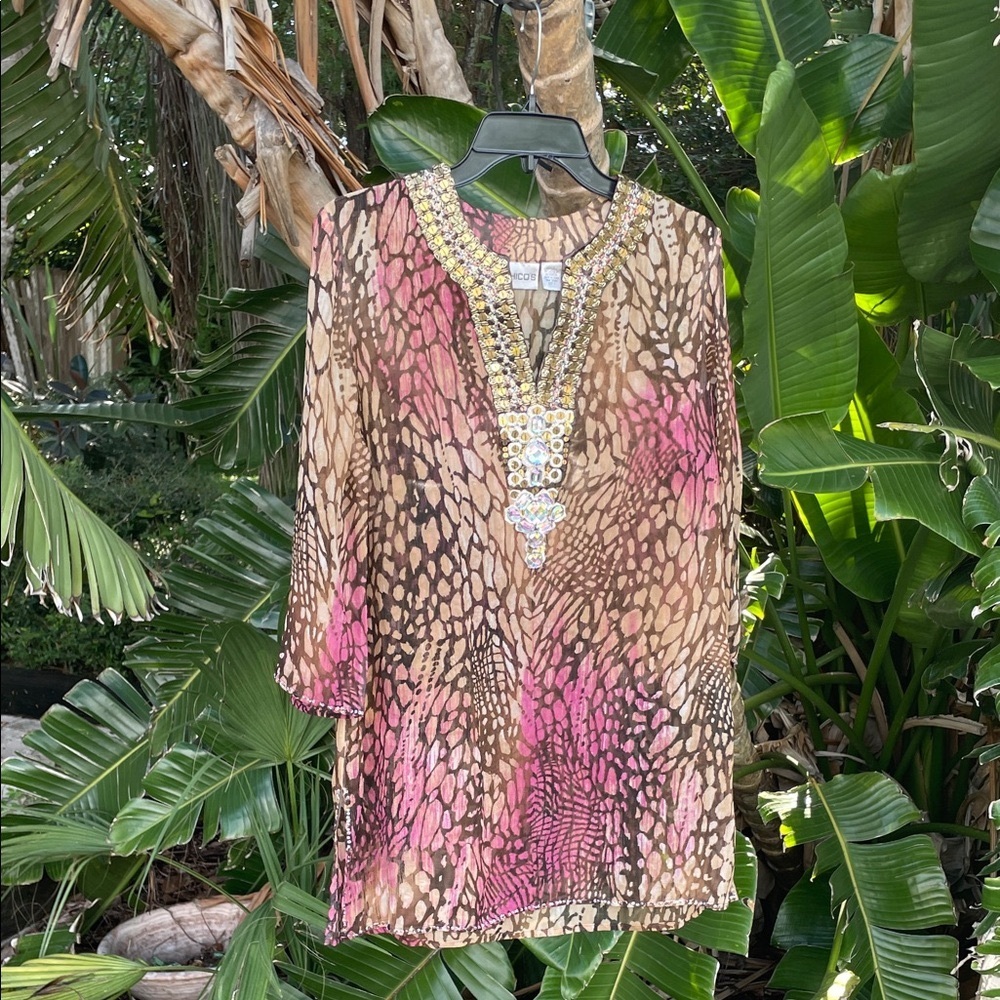 pure silk animal print tunic with beating